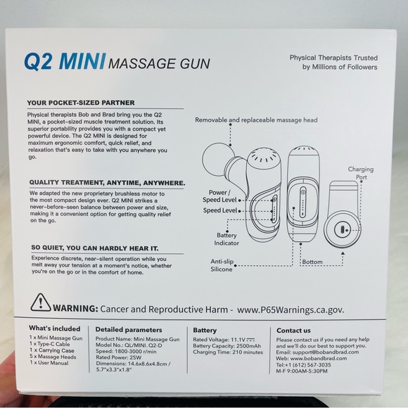New BOB AND BRAD Q2 Mini Pocket-Sized Deep Tissue Muscle Massager Gun(Black) - Picture 8 of 12